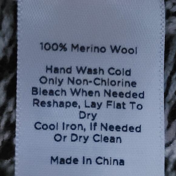 Talbots Pure Italian Merino Wool Zip Up Cardigan Sweater Medium Black White - Picture 4 of 4